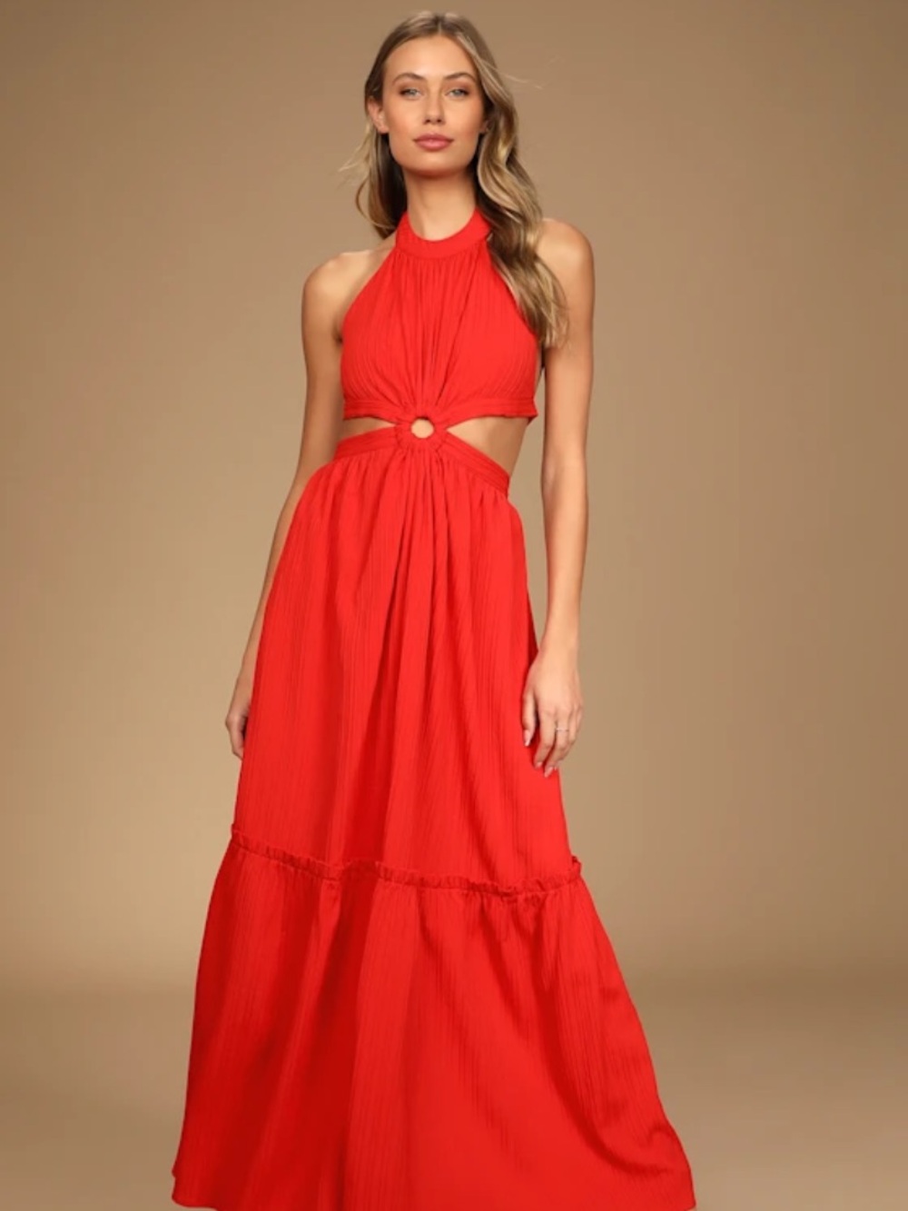 Lulu's Island Vacay Red Tie-Back Maxi Dress